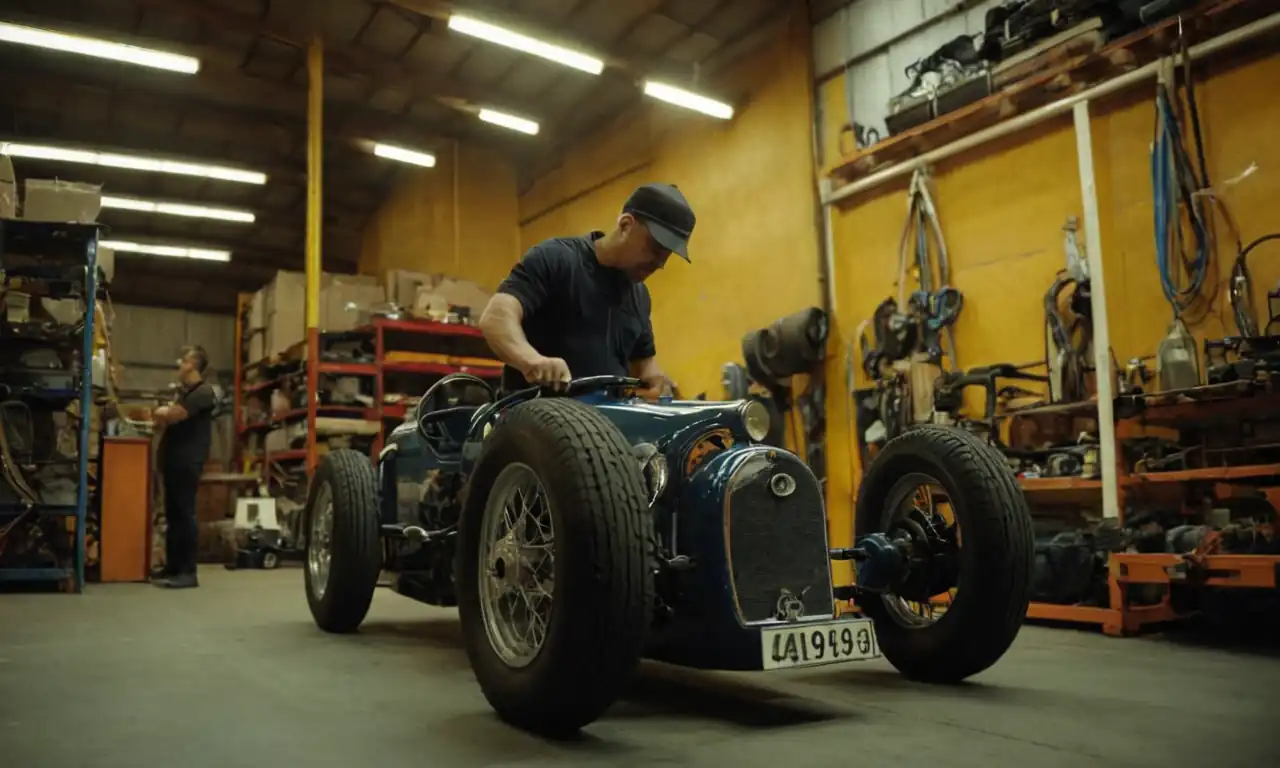 Un motorista ajustando la correa de distribución en un taller mecánico