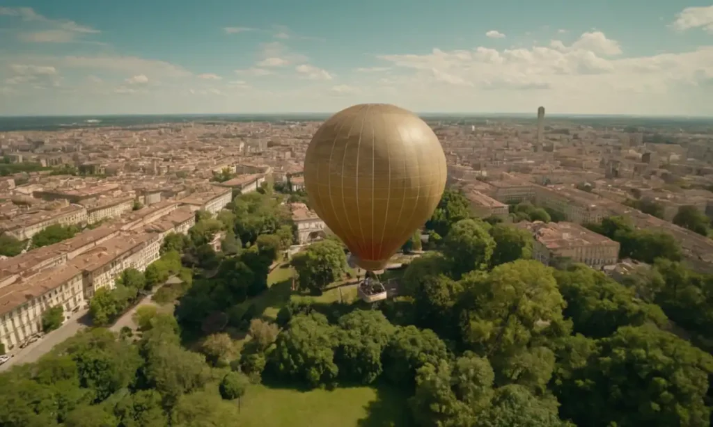 Un globo terráqueo rodeado por una ciudad con edificios y árboles