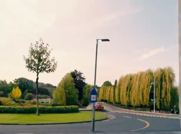 Car drivers yielding to pedestrians and cyclists at a roundabout