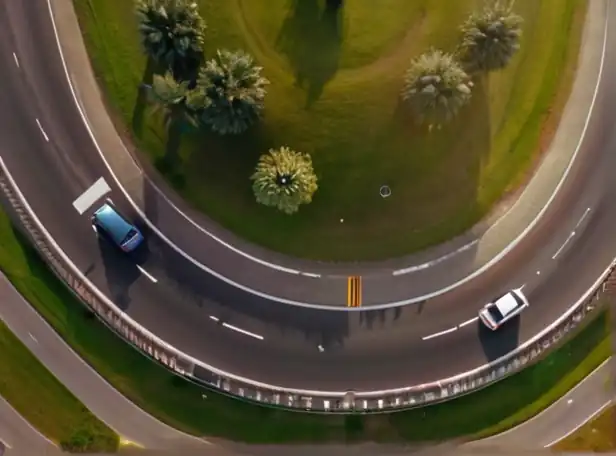 Cars merging onto a roundabout