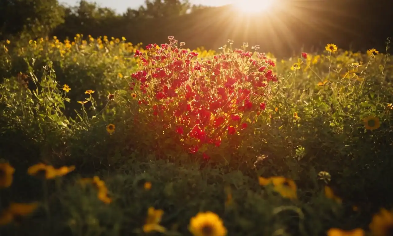 Interconnected hearts, flowers, sunbeam, warm glow