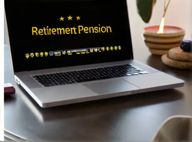 Retirement pension simulator access with laptop on desk