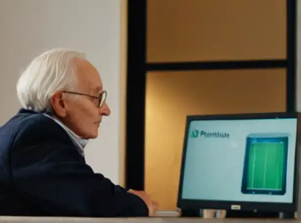 Elderly person sitting in front of a computer with pension simulator screen