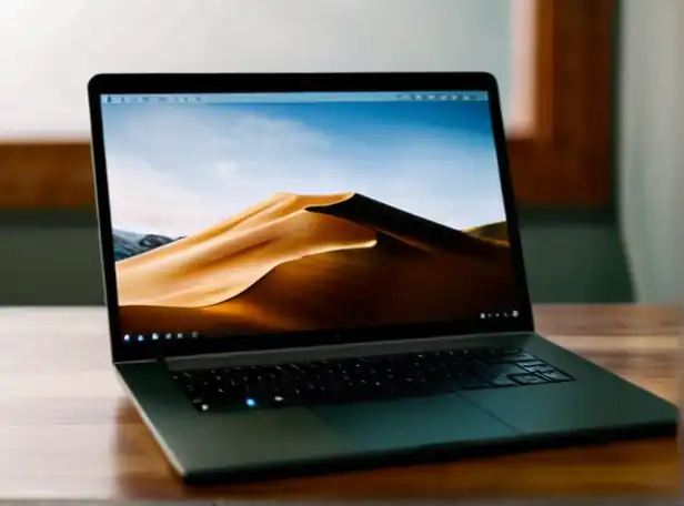 Laptop on desk with touchpad in focus