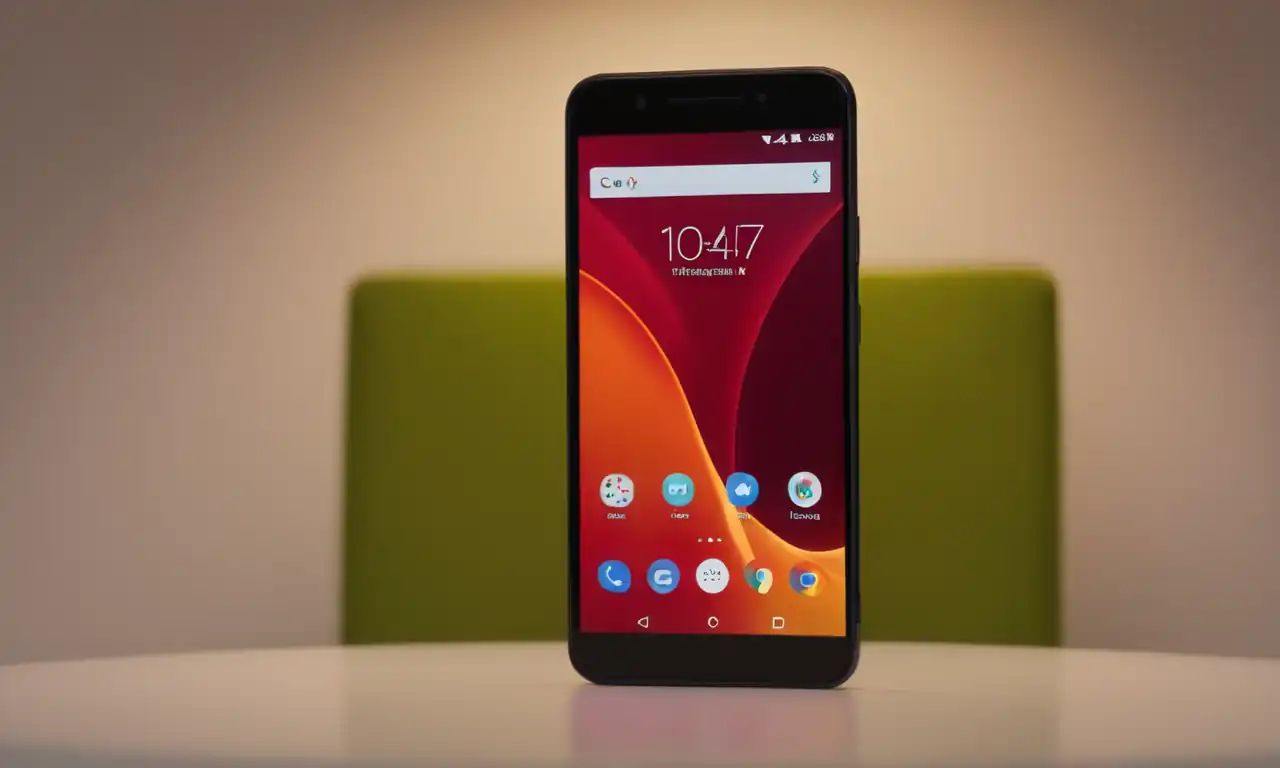 Smartphone brillante con fechas y tiempos alterados, sobre un fondo minimalista