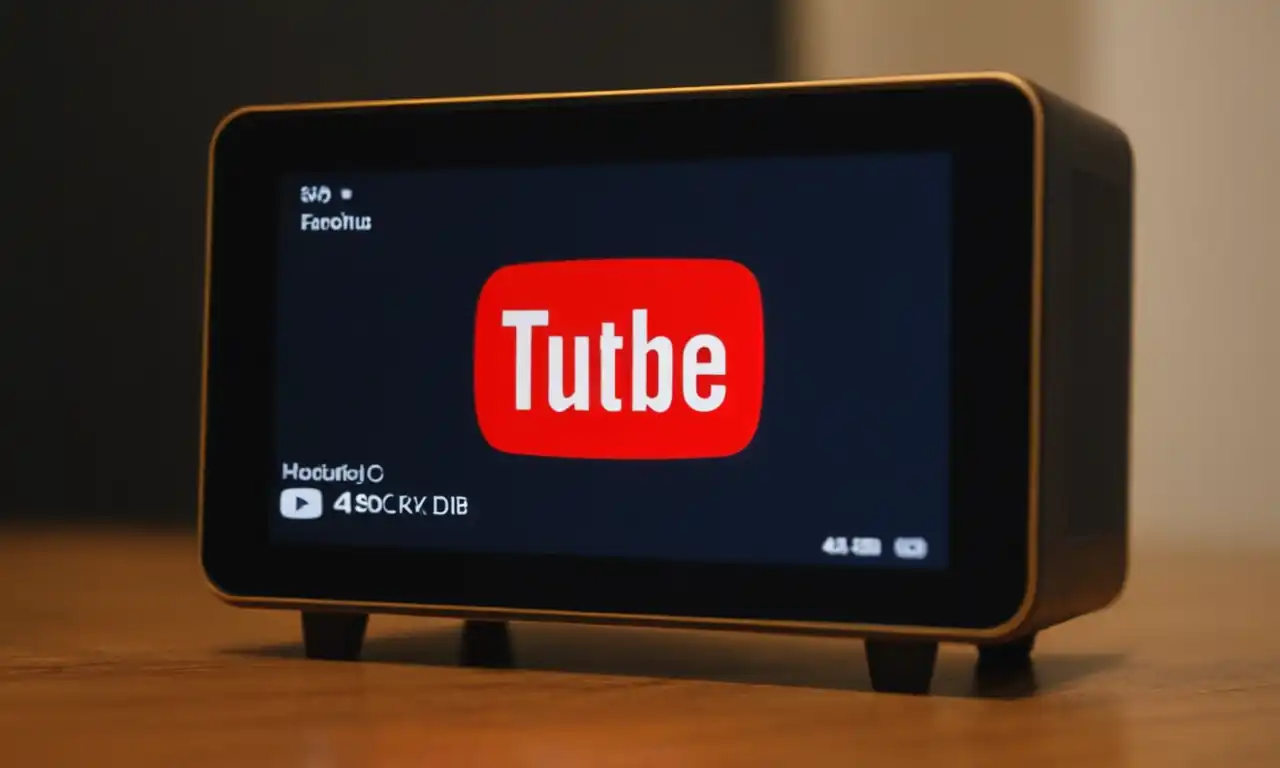 Un reproductor de audio con un logo de YouTube en el fondo