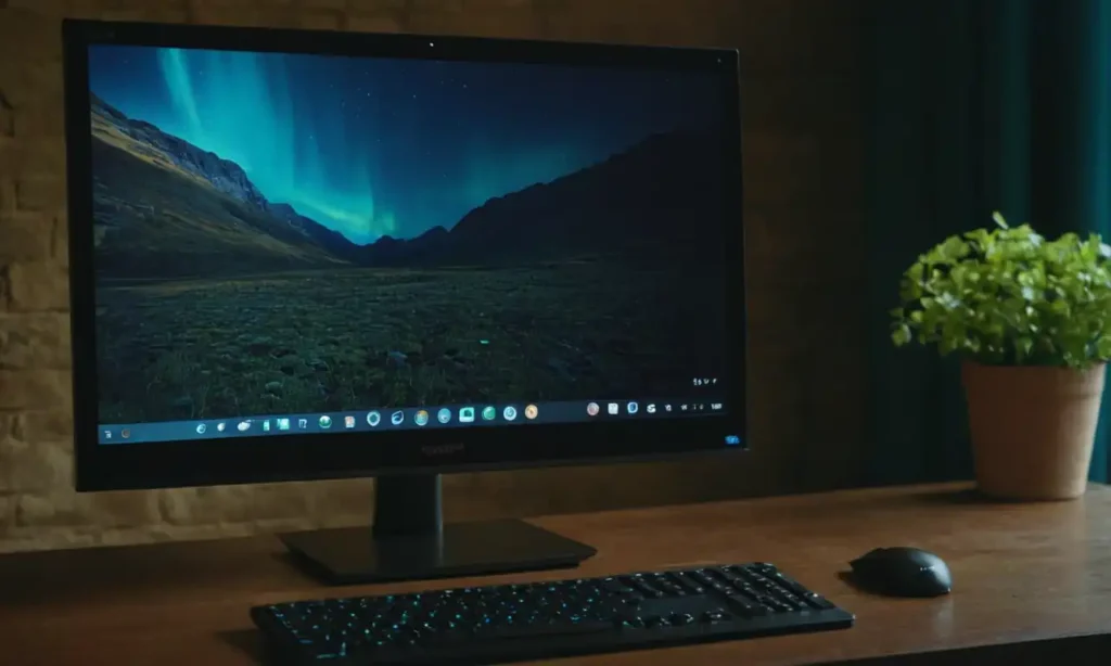 Un computador portátil en pantalla de inicio con botón opciones