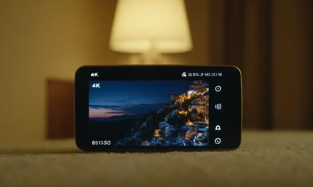 Computadora con pantalla iluminada y móvil conectado