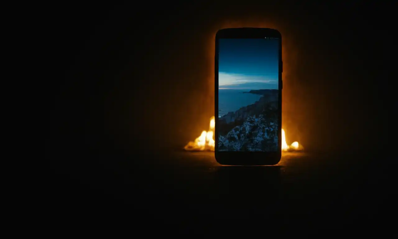 Smartphone protegido por un fondo oscura con una flecha hacia arriba