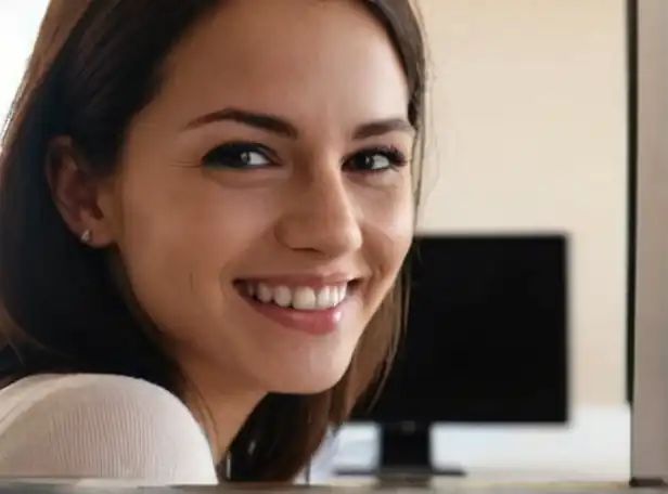 A person smiling with a clean and organized computer screen