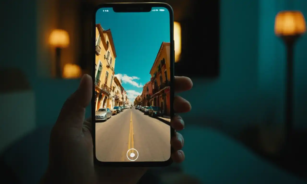 Pantalla móvil cambiando fondos en movimientos dinámicos