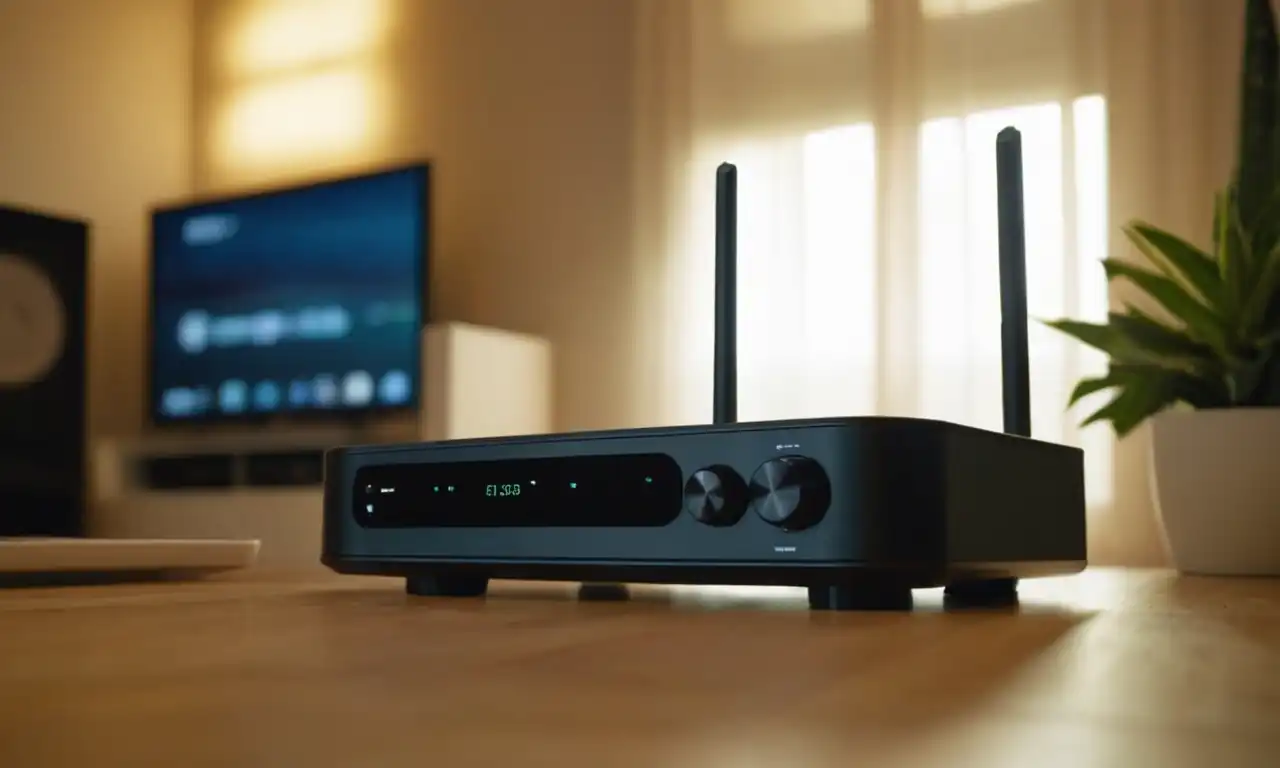 router en un hogar moderno con dispositivos conectados