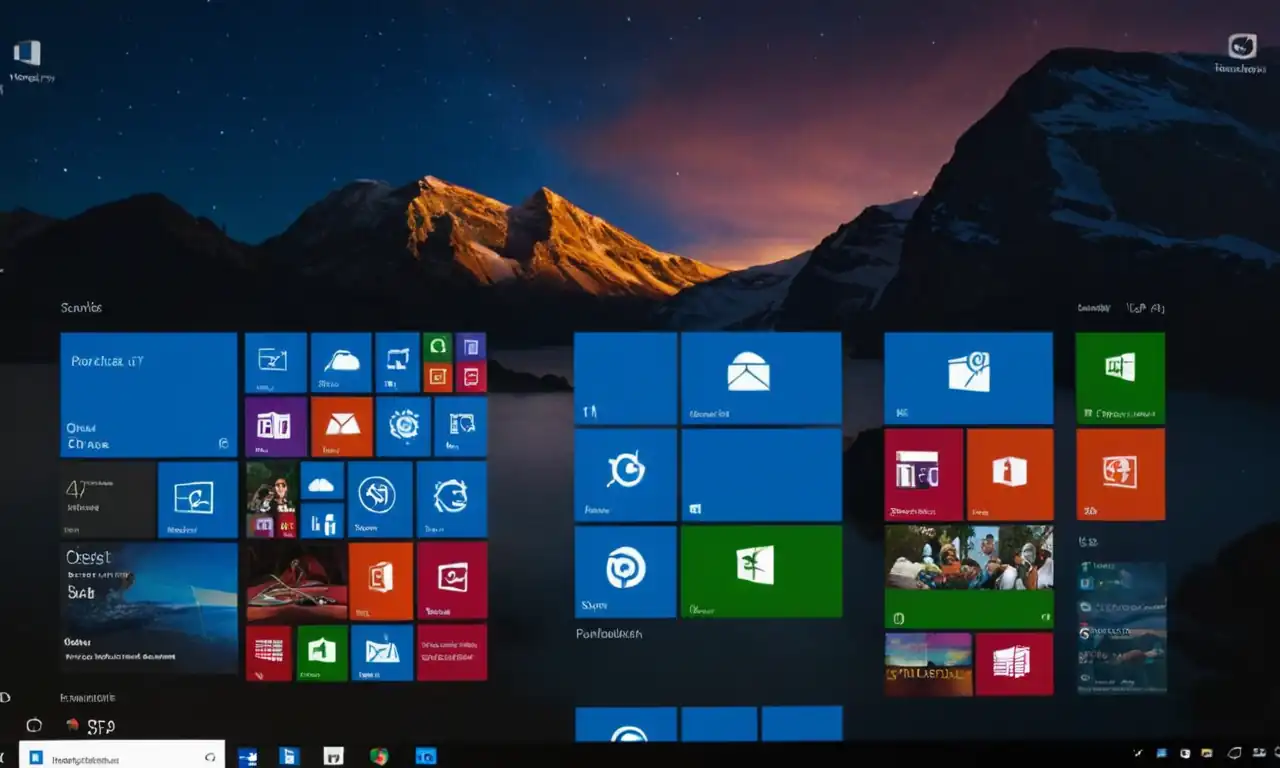 Un ordenador Windows 10 con iconos y pantallas de startup en movimiento