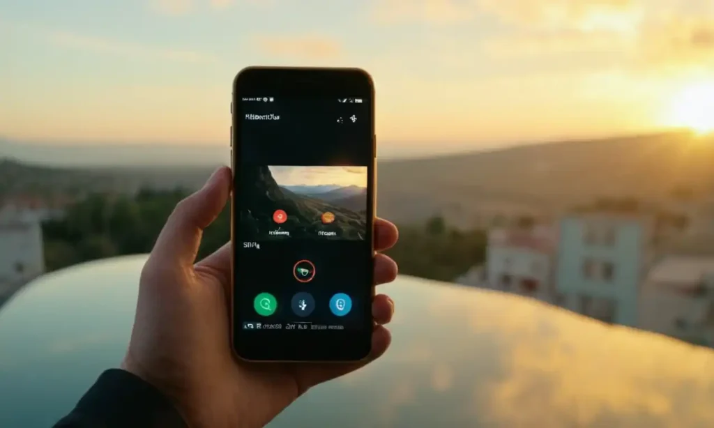 Móvil con pantalla reflectante y icono de capturar