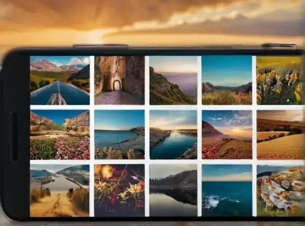 Smartphone screen displaying multiple photos arranged on a page