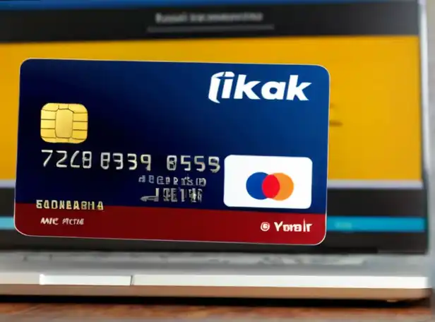 Secure online transfer between bank cards on laptop screen