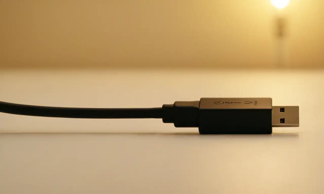 Smartphone conectado a un cable USB con un fondo claro