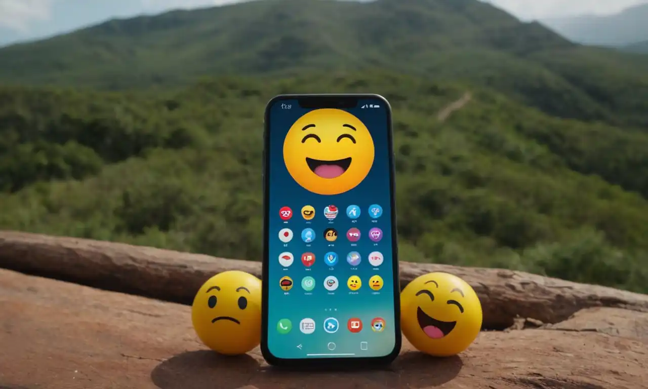 Una pantalla móvil con varias huellas digitales y emojis