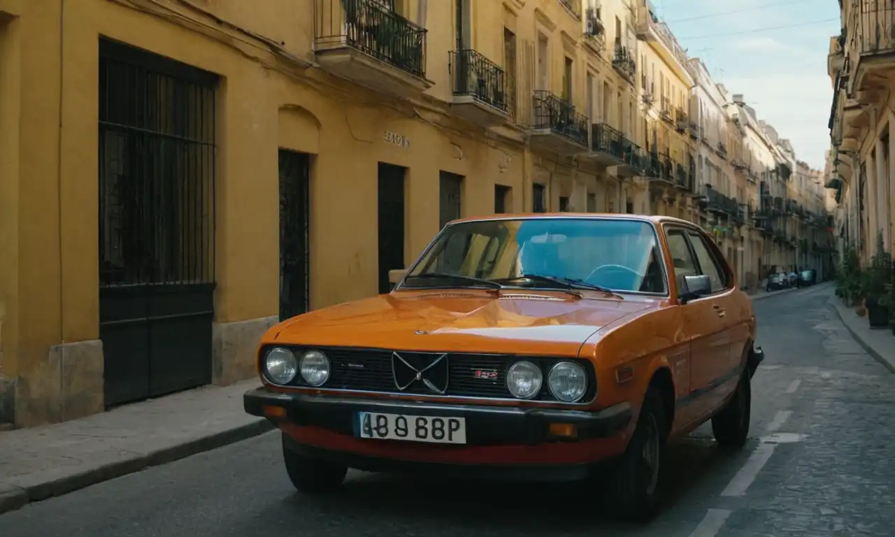 Un coche con matrícula en un entorno urbano, con subtítulos y números claros