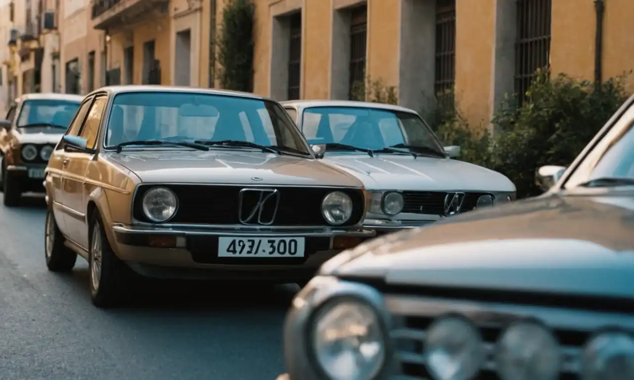 Coches en fila, con matriculas claramente visibles