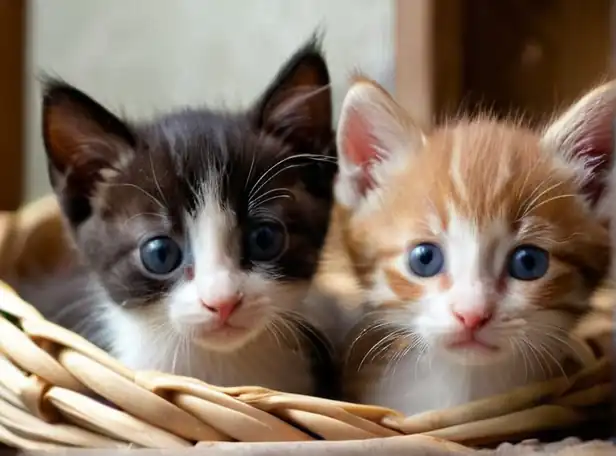 Adorable kittens in a cozy nest or toys