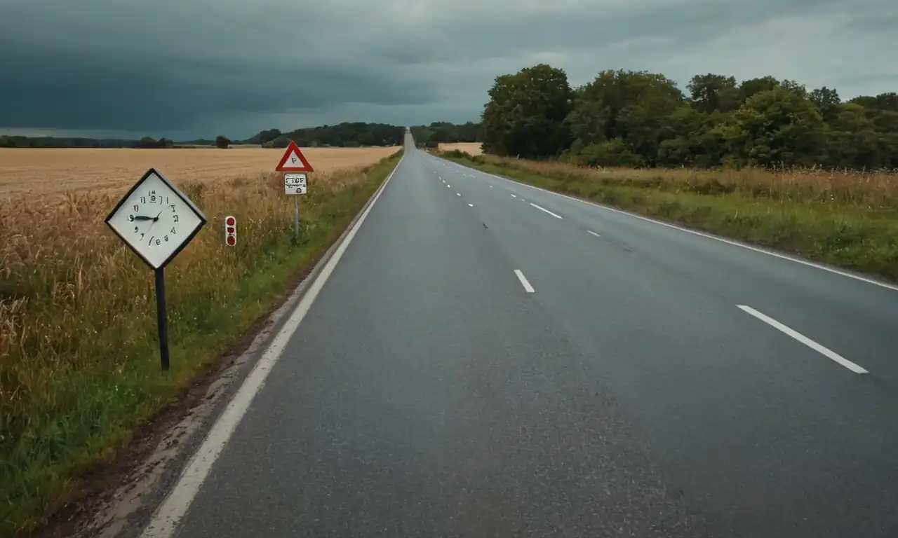 Test paper, calculator, clock, road signs