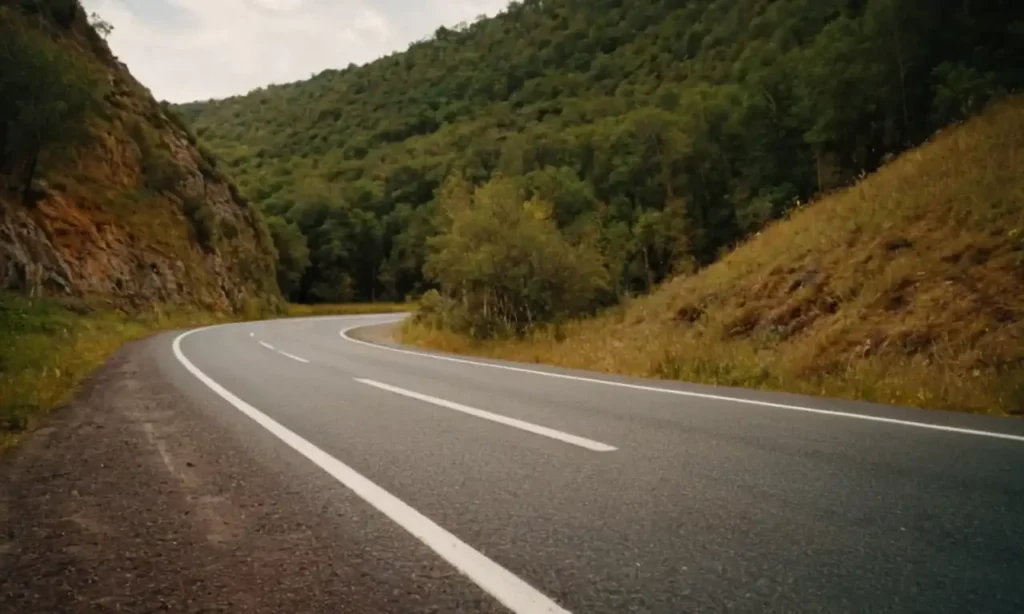 Automóvil con neumáticos desgastados en una carretera curva