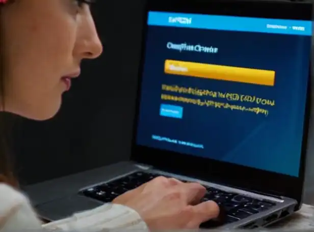 Woman examining credit card details on laptop screen