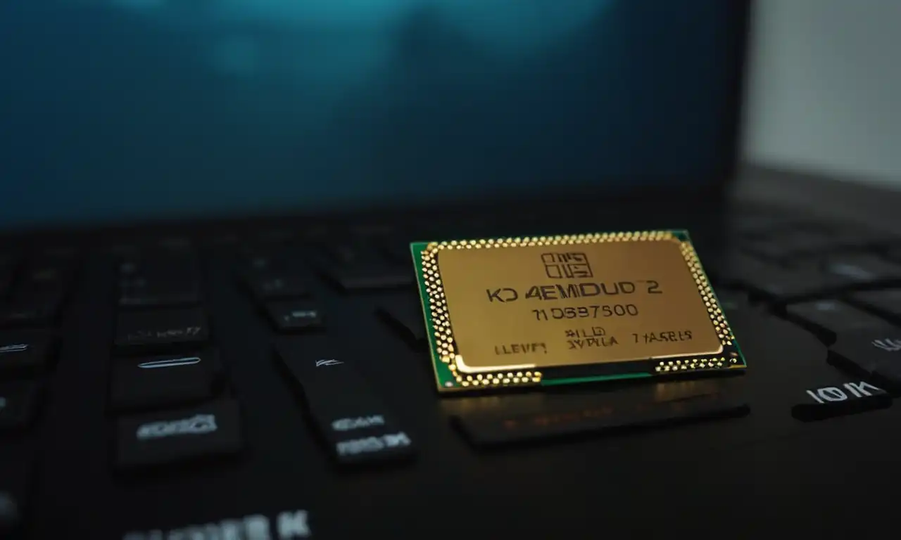 Un ordenador portátil con chip de memoria expandida