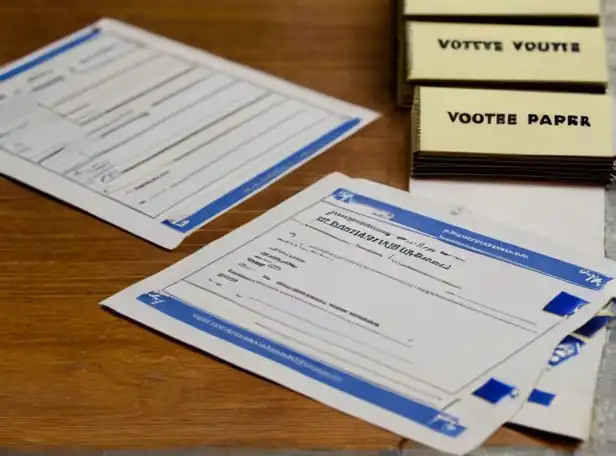 Voting ballot papers and identification documents on a table