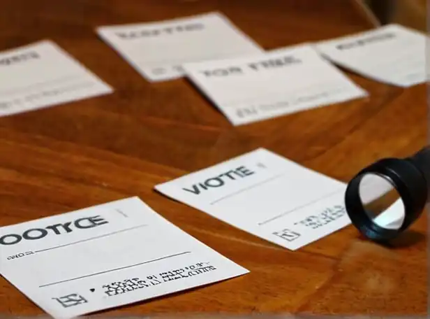 Voting ballots on a table with a magnifying glass