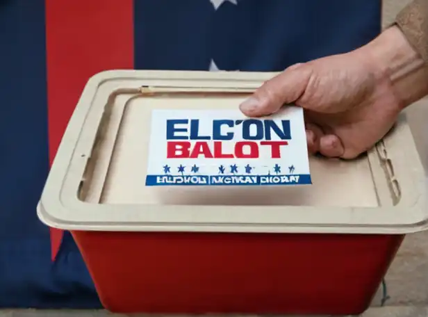 A person holding a ballot in front of an election sign