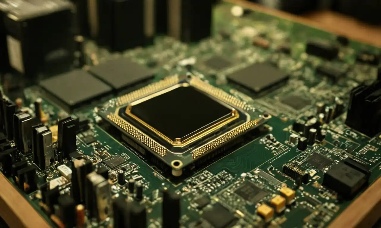 CPU procesadora y motherboard en una mesa