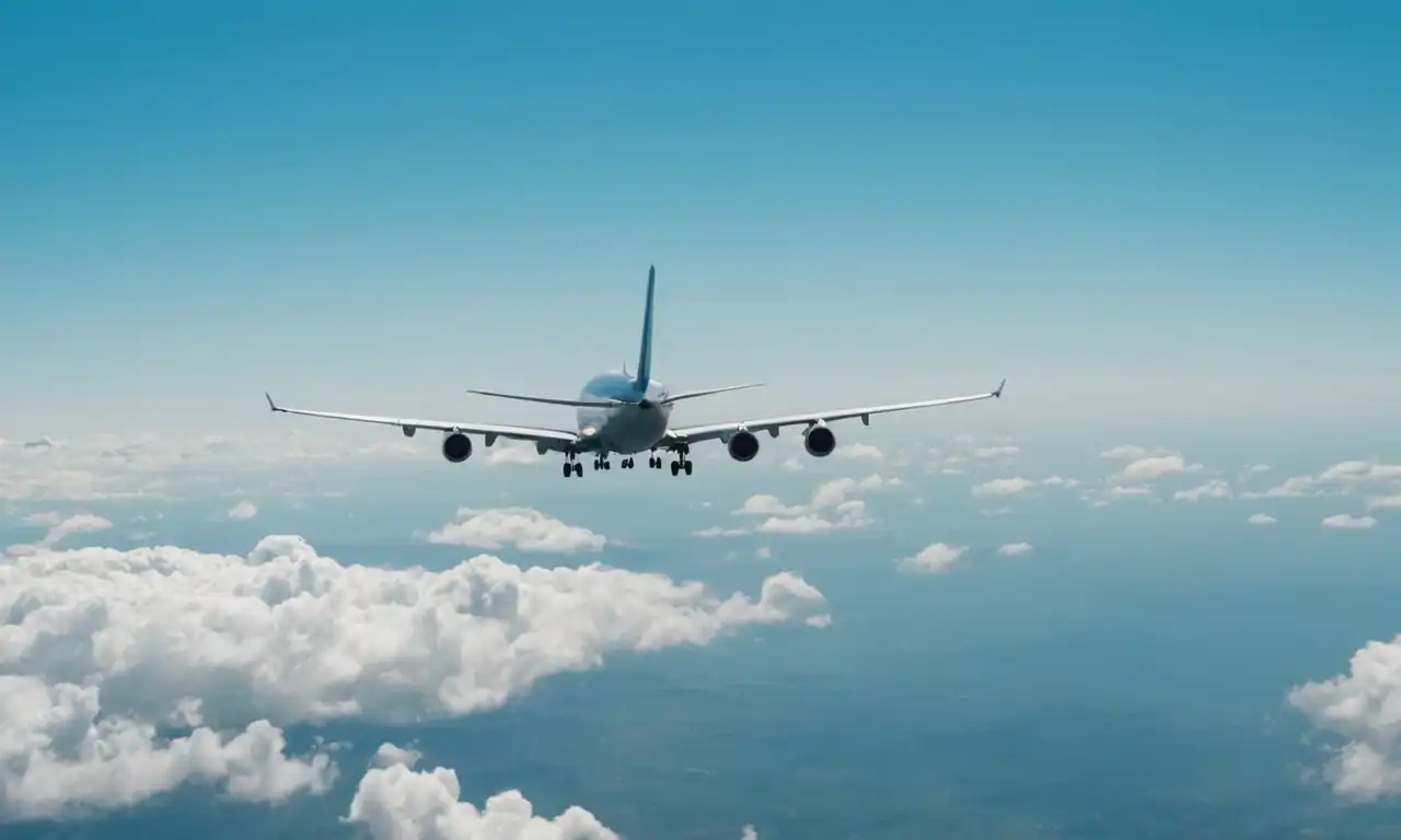 Avión en el aire con fondo de radar y cielo claro