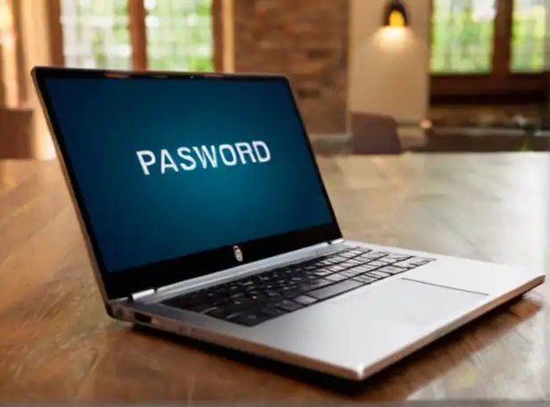 Laptop screen with password prompt and Wi-Fi symbol