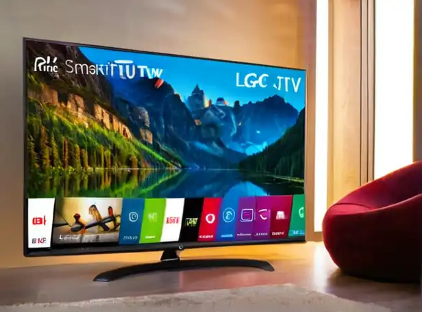 LG Smart TV screen with rewind and playback controls