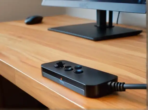 Cable plugged into Switch controller on PC desk