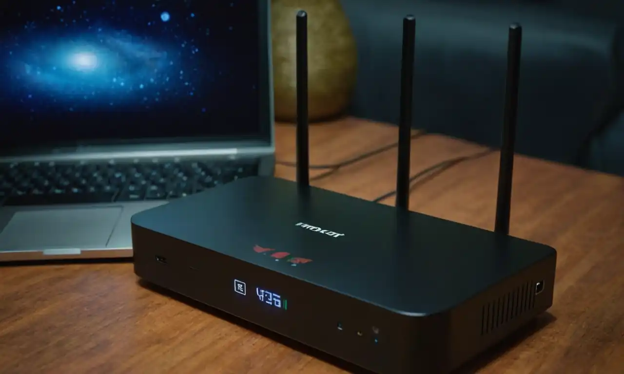 Un ordenador portátil con un router y un smartphone conectados a una red WiFi estable