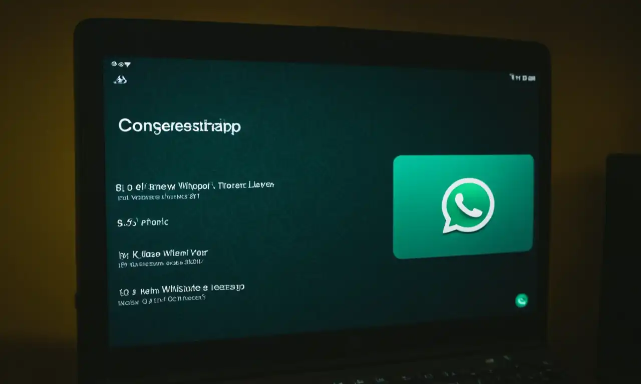 Computadora con pantalla dividida, mostrando conversaciones de WhatsApp y una llave en primer plano