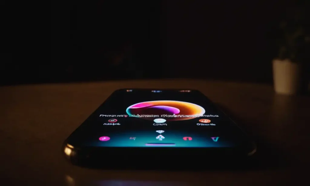 Un smartphone brillantemente iluminado sobre un fondo oscuro con la app TikTok abierta