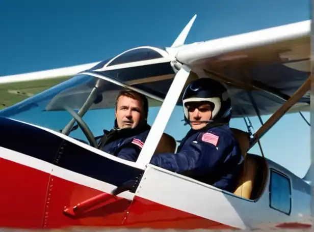 Adventurous pilots flying a small plane in the sky