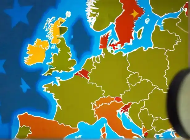 A map of the EU with a magnifying glass focusing on a specific country