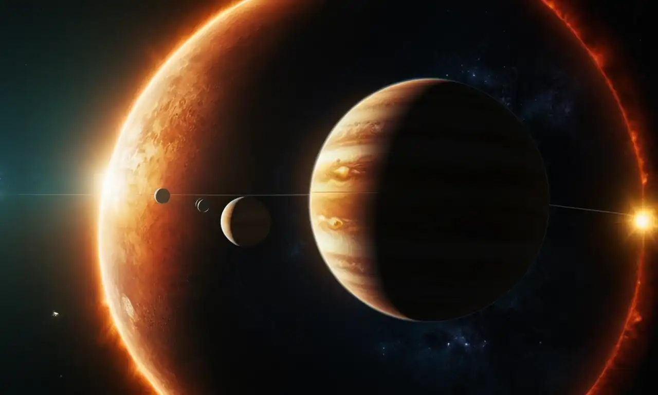 Solar system model, planets alignment, bright sunlight