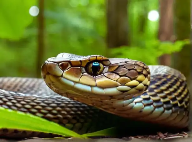 Deadly viper in a dense forest habitat