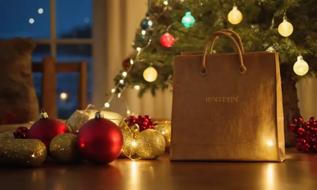 Un calendario y una bolsa de dinero sobre un fondo navideño