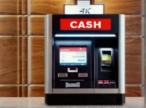 Cash machine with limit sign and financial charts