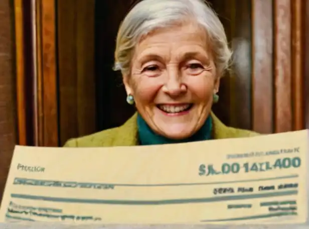 Elderly woman smiling with a pension plan or retirement documents