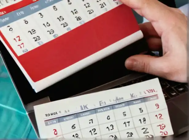 A person holding a laptop with a calendar and papers nearby