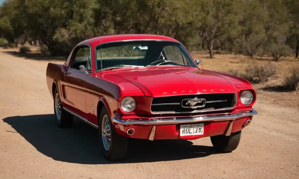 50s Ford Mustang rojo antiguo con sombras vintage