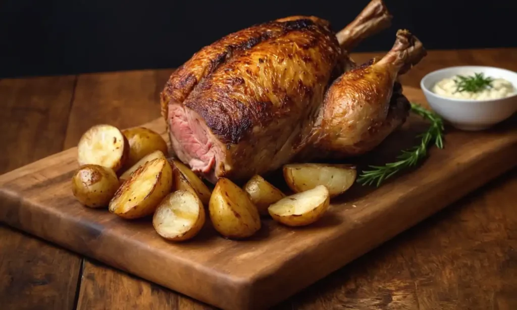 Golden-brown lamb leg